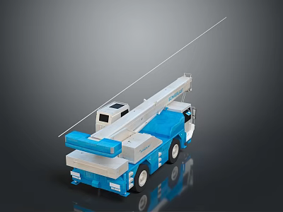 Blue And White Crane Model With Long Boom Wheels And Simple Design On Grey Background 3d model