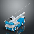 Blue And White Crane Model With Long Boom Wheels And Simple Design On Grey Background