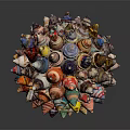 Colorful Handcrafted Seashell Assembled Spherical Sculpture Artwork With Diverse Shell Shapes