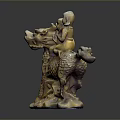 Traditional Chinese Qilin Sculpture With Two Children Riding On Cloud Patterned Base