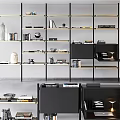 Modern Open Shelf Bookcase With Metal Frame Storage And Decorative Items 3d model