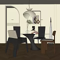 Modern Restaurant Interior With Round Glass Table Black Beige Chairs Pendant Light And Wooden Floor