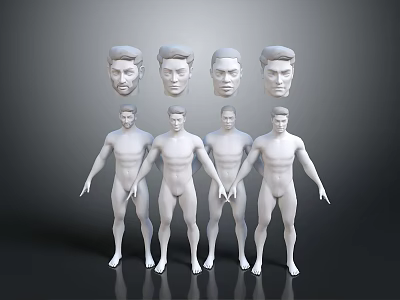 Human Sculptures Carving With Multiple White Heads And Full Body Figures 3d model