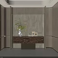 Elegant Modern Foyer Hallway With Marble Counter Console Green Plant And Textured Walls
