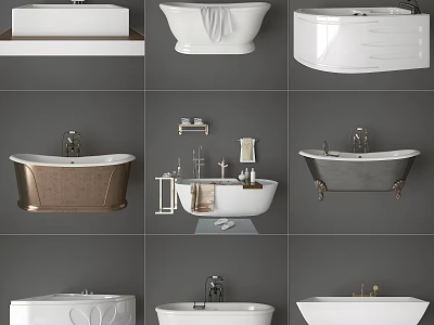 Modern And Classic Bathtub Designs With Copper White Gray Finishes And Faucet Towel Racks 3d model
