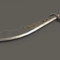 Scimitar Weapon Featuring Silver Blade Golden Patterns Brown Leather Handle And Metal Decorations 3d model