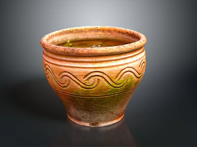 Handcrafted Ceramic Pottery With Intricate Wave Pattern Sculpture Carving And Textured Surface 3d model