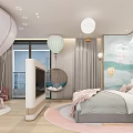 Kids Hotel Guest Room With Hot Air Balloon Decor Mural Bed Pendant Lights And Rug