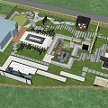 Overhead View Lush Courtyard Garden Landscape With Greenery Water Features Paved Paths And Seating Areas