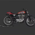 Vintage Red Motorcycle Display With Number 66 Black Seat And Stand On Gray Background