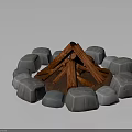 Rustic Outdoor Bonfire Area With Circular Stone Surround And Stacked Logs 3d model