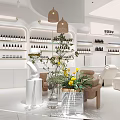Modern Beauty Specialty Store Interior With Product Shelves Comfortable Seating Green Plants Wooden Pendant Lights