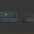 Light Blue Sofa and Light Gray Chair with Upholstered Seats and Metal Frame Armrests