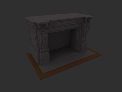 Classic Stone Fireplace Interior With Carved Details And Wooden Base 3d model
