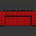 Red Multi Seat Sofa With White Polka Dots Tufted Diamond Pattern And Ornate Black Frame