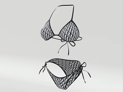Black Lace Bikini Swimsuit with Delicate Tie Details and Triangle Cut Design 3d model