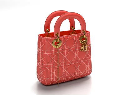 Elegant Red Handbag With White Grid Pattern Gold Handles Metal Clasps And Charm 3d model