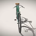 Vintage Teal Bicycle With Brown Seat Black Wheels And Rear Rack
