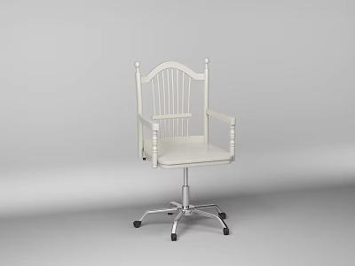White Office Chair With Armrests Vertical Slat Back And Metal Base With Wheels 3d model