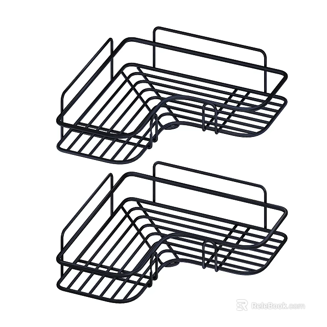 Two Black Metal Wall Mounted Bathroom Accessories Storage Racks for Shower 3d model 