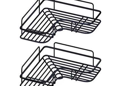 Two Black Metal Wall Mounted Bathroom Accessories Storage Racks for Shower 3d model