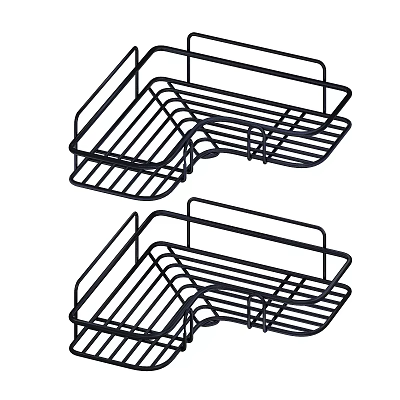 Two Black Metal Wall Mounted Bathroom Accessories Storage Racks for Shower 3d model