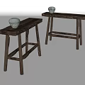 Rustic Wooden Stools With White Vases On Top For Home Decor 3d model