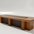Modern Wooden Conference Table with Long Tabletop Central Strip and Sturdy Wooden Legs