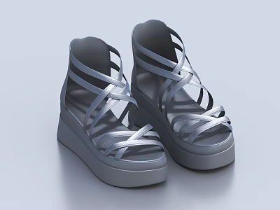 Stylish Gray Platform Sandals With Crisscross Straps And Thick Sole 3d model