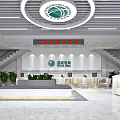 Modern Digital Store Interior With Front Desk Staircase Green Plants And Marble Floor