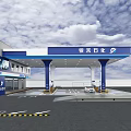 Modern Gas Station Exterior With Blue Canopy White Pillars And Fuel Pumps