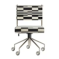 Modern Office Chair With Black White Checkered Pattern Upholstered Seat And Metal Rolling Base