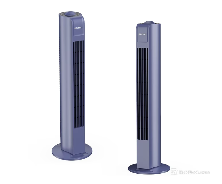 Two Purple Tower Air Cooler Fans With Slim Design And Stable Base 3d model 