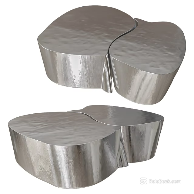 Modern Metallic Silver Coffee Table With Unique Split Design And Textured Surface 3d model 
