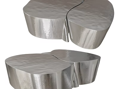 Modern Metallic Silver Coffee Table With Unique Split Design And Textured Surface 3d model