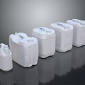 White Plastic Buckets of Various Sizes Arranged in a Row on Black Background