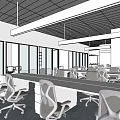 Modern Public Office Space With Open Layout Glass Partitions Long Tables And Ergonomic Chairs