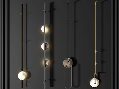 Modern Wall Lamps Design With Metal Brackets Round Light Bulbs Mounted On Black Wall 3d model