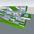 Modern Multi Story Building With Green Roof Balconies And Glass Windows