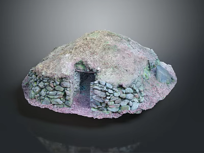 Cartoon Style Thatched Roof Cottage With Stone Walls And Small Doorway 3d model