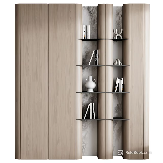 Modern Wooden Chest of Drawers with Shelves Books Vase and Decorative Items 3d model 