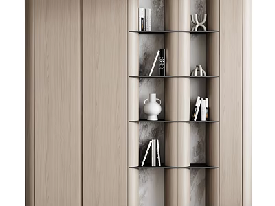 Modern Wooden Chest of Drawers with Shelves Books Vase and Decorative Items 3d model