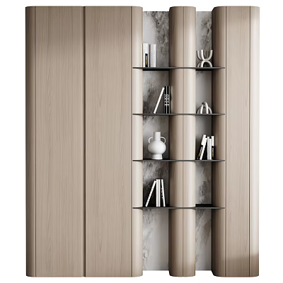Modern Wooden Chest of Drawers with Shelves Books Vase and Decorative Items 3d model