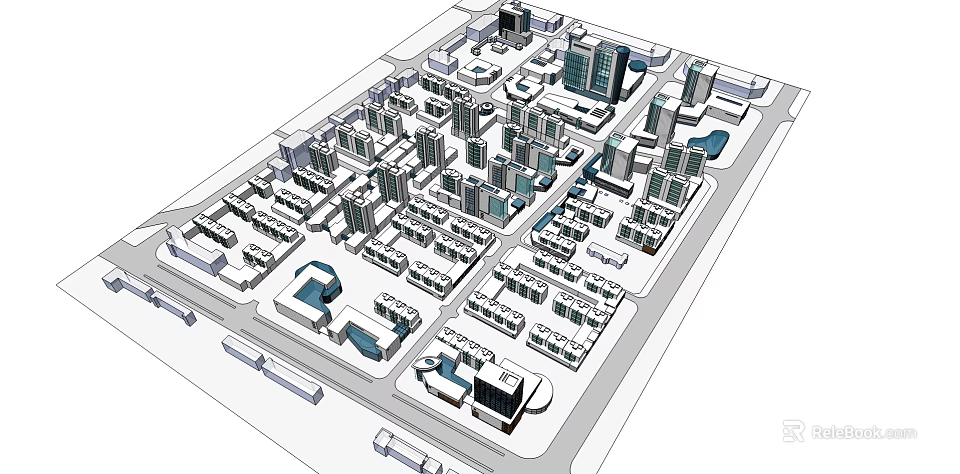 Aerial View Of Urban City Planning With 3D Building Models And Street Layouts 3d model 