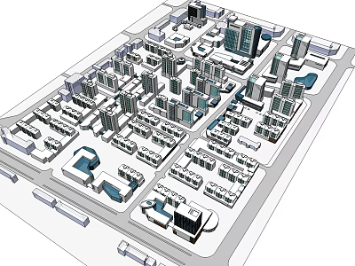 Aerial View Of Urban City Planning With 3D Building Models And Street Layouts 3d model