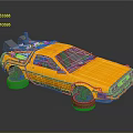 Orange Retro Futuristic Car With Roof Equipment And Black Wheels Metallic Finish