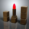 Elegant Gabriela Cosmetics Display With Red Lipstick And Brown Cube Boxes