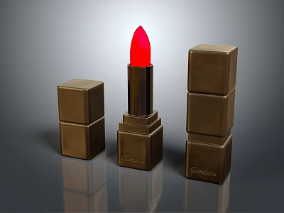 Elegant Gabriela Cosmetics Display With Red Lipstick And Brown Cube Boxes 3d model