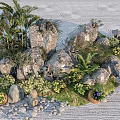Garden Ornament Arrangement With Rocks Palm Trees Small Plants And Pebbles