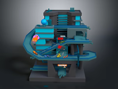 Vibrant Cartoon Scene With Multi Level Structure Slide Platforms And Characters 3d model